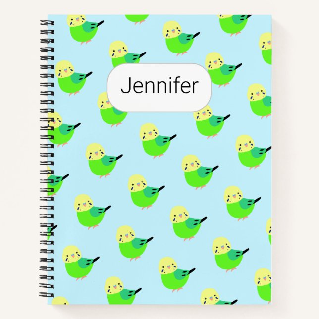Niedlicher Budgie Parakeet Lover Individuelle Name Notizbuch (Vorderseite)