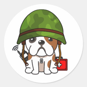 Niedlicher BullDog Armeehelm Runder Aufkleber
