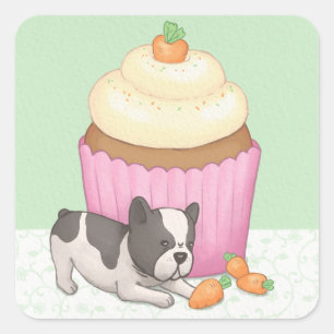 Niedlicher Bulldog & Cupcake Illustration Art Quadratischer Aufkleber
