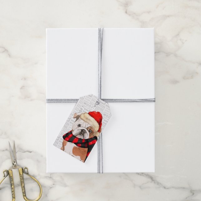 Niedlicher Bulldog Fleas Navidog Weihnachten Geschenkanhänger (Mit Garn)