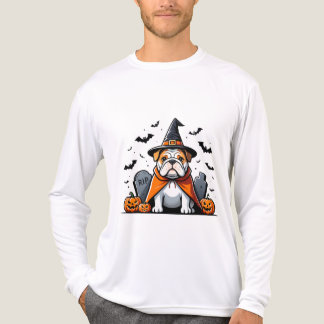 Niedlicher Bulldog Halloween-T - Shirt - Hexenhut,