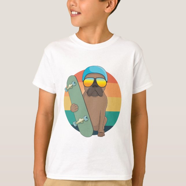 niedlicher Bulldog mit Skaten-Board-T - Shirt (Vorderseite)