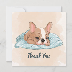 Niedlicher Bulldog Pup Blue Blanket Baby Dusche Dankeskarte