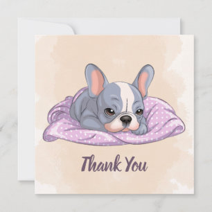 Niedlicher Bulldog Pup Pink Blanket Babydusche Dankeskarte