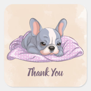 Niedlicher Bulldog Pup Pink Blanket Babydusche Quadratischer Aufkleber