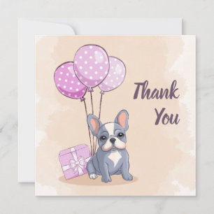 Niedlicher Bulldog Puppy Pink Balloon Babydusche Dankeskarte