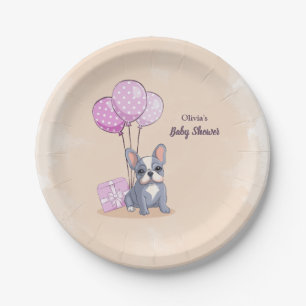 Niedlicher Bulldog Puppy Pink Balloon Babydusche Pappteller