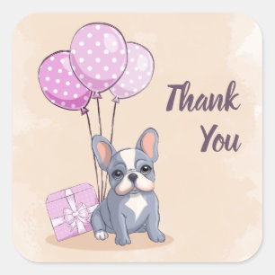 Niedlicher Bulldog Puppy Pink Balloon Babydusche Quadratischer Aufkleber
