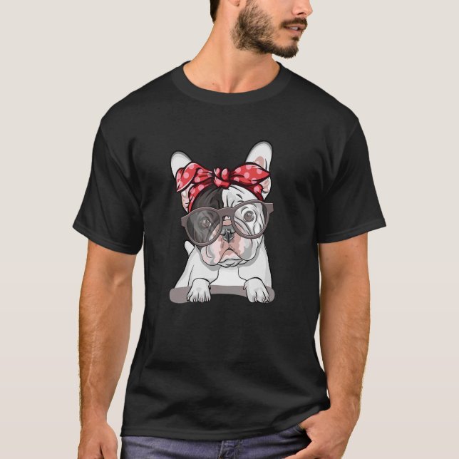 Niedlicher Bulldog Red Polka Dot Headband und GL T-Shirt (Vorderseite)
