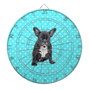 Niedlicher Bulldog Welpe Blue Polka Dots Dartscheibe