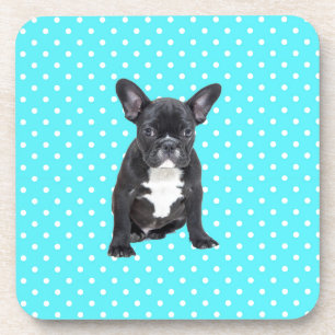 Niedlicher Bulldog Welpe Blue Polka Dots Getränkeuntersetzer