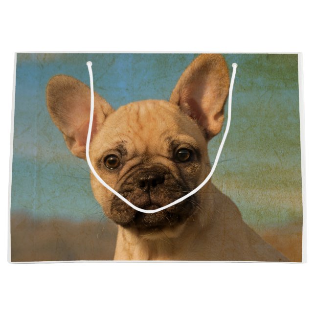 Niedlicher Bulldog Welpe - Funny Dog Head Foto . Große Geschenktüte (Vorderseite)