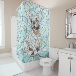 Niedlicher Bulldog Welpe - pastellfarbenes Mosaik Duschvorhang