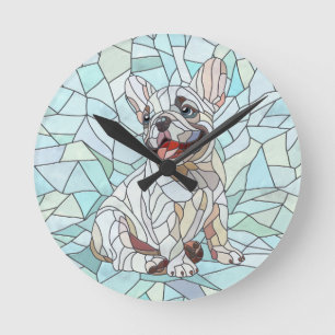 Niedlicher Bulldog Welpe - pastellfarbenes Mosaik Runde Wanduhr