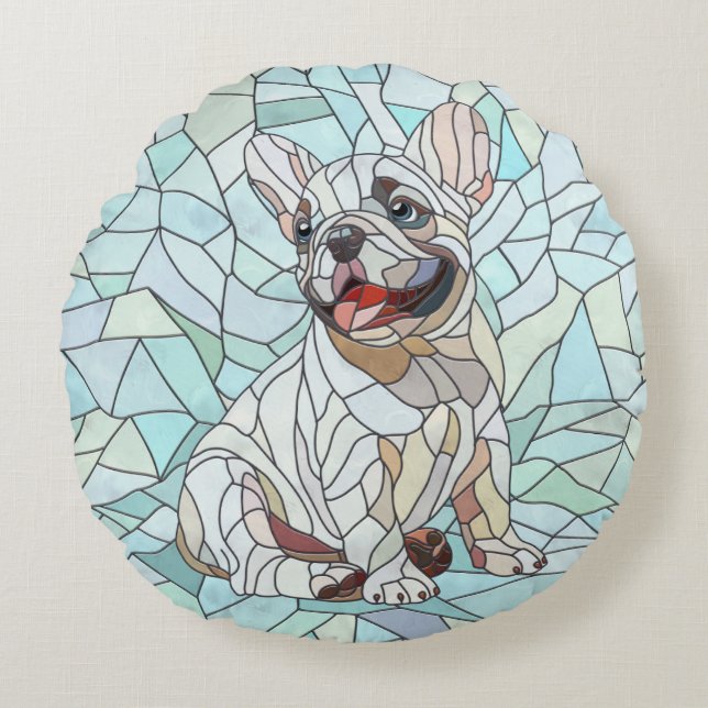 Niedlicher Bulldog Welpe - pastellfarbenes Mosaik Rundes Kissen (Vorderseite)