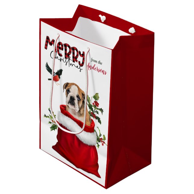 Niedlicher Bulldog Welpen Mittlere Geschenktüte (Vorderseite Schrägansicht)