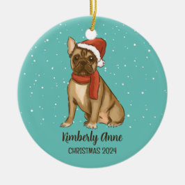 Niedlicher Bulldogge Weihnachtshund Schnee Winteru Keramik Ornament