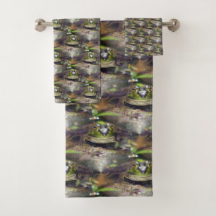 Niedlicher Bullfrog-Gesichtsausdruck Tierart Badhandtuch Set