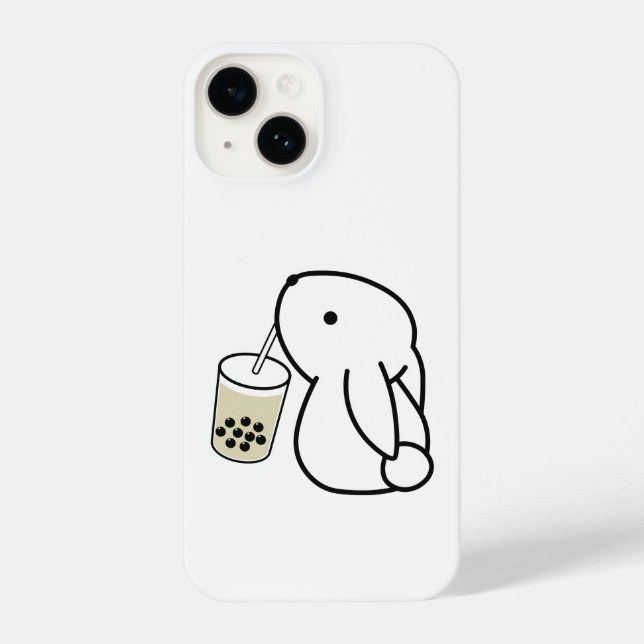 Niedlicher Bunny Drink Boba Milktea iPhone 14 Hülle (Rückseite)