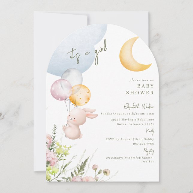 Niedlicher Bunny Es ist ein Mädchen-Baby-Dusche Ei Einladung (Vorderseite)