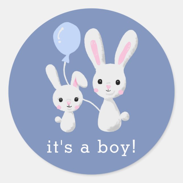 Niedlicher Bunny Es ist eine junge blaue Babydusch Runder Aufkleber (Vorderseite)