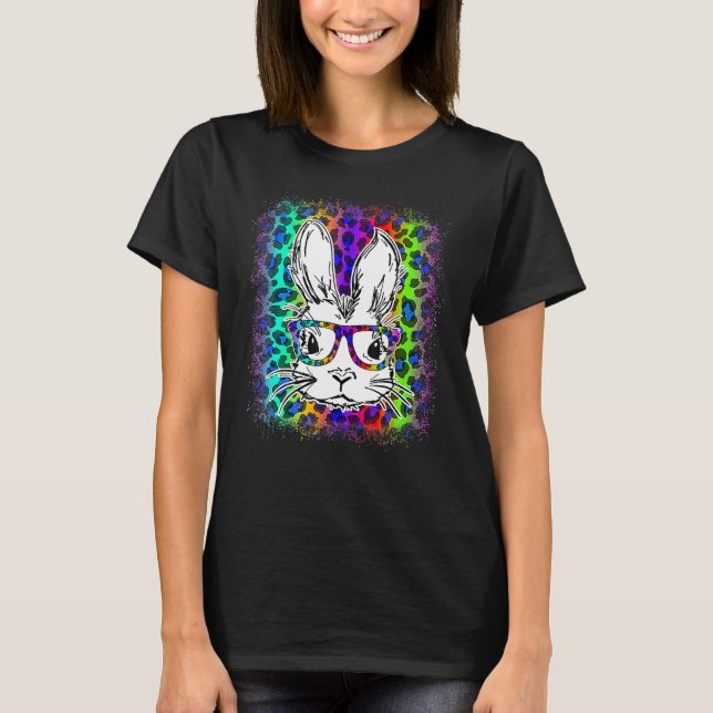 Niedlicher Bunny Face Rainbow Leopard gebleicht Ha T-Shirt (Vorderseite)