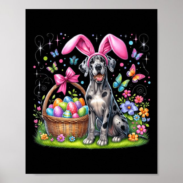 Niedlicher Bunny Great Dane Dog Ostereier Korb Est Poster (Vorne)