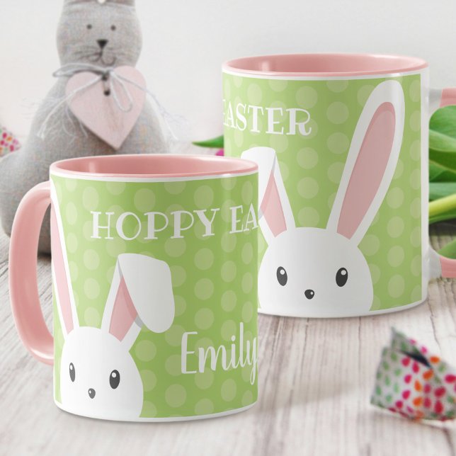 Niedlicher Bunny Happy Osterfest Name Grün Frühlin Tasse (Von Creator hochgeladen)