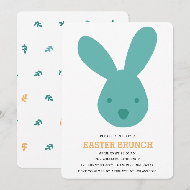 Niedlicher Bunny Head Oaster Brunch Einladung (Vorne/Hinten)