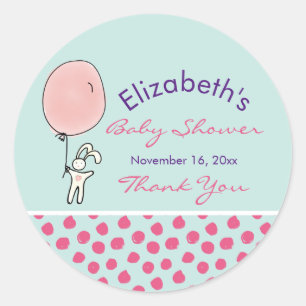 Niedlicher Bunny Holding a Balloon Babydusche Runder Aufkleber