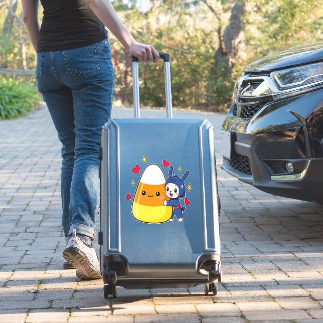 Niedlicher Bunny Hugging Candy Corn Aufkleber (Koffer Insitu)