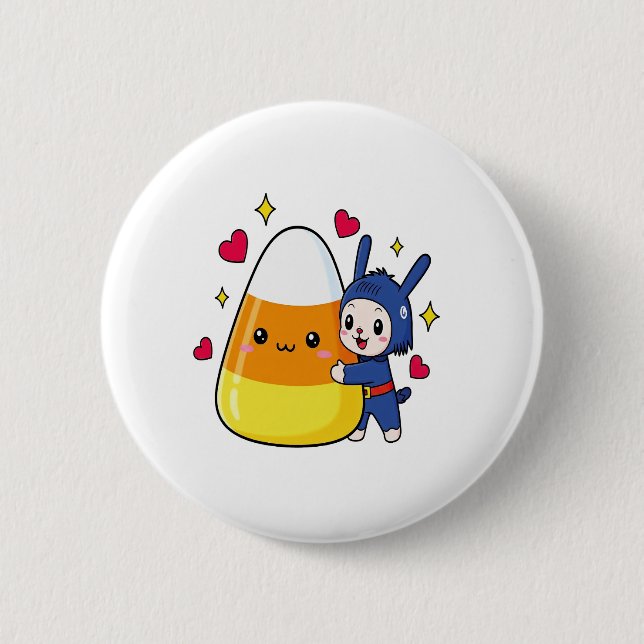 Niedlicher Bunny Hugging Candy Corn Button (Vorderseite)