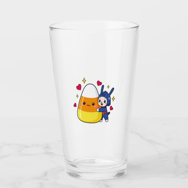 Niedlicher Bunny Hugging Candy Corn Glas (Vorderseite)