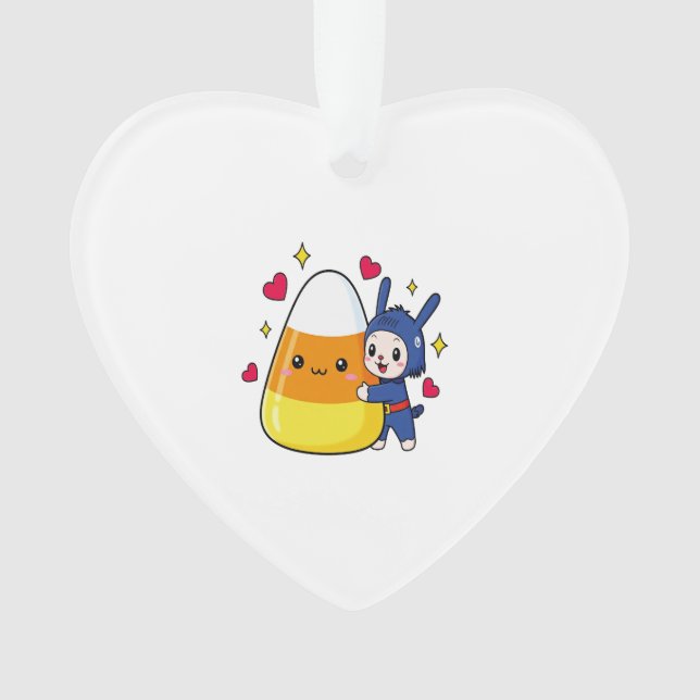 Niedlicher Bunny Hugging Candy Corn Ornament (Vorderseite)