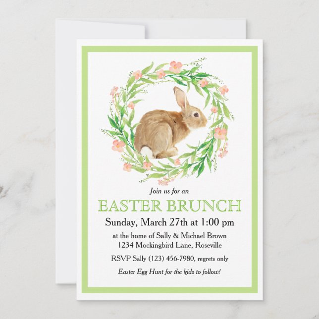 Niedlicher Bunny im Blumenkraut Osterbrunch Einladung (Vorderseite)