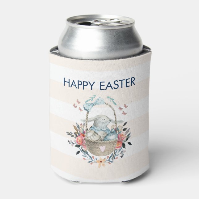 Niedlicher Bunny in Basket & Hübsch Florals Happy  Dosenkühler (Kanne Vorderseite)
