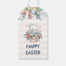 Niedlicher Bunny in Basket & Tulip Florals Frohe O Geschenkanhänger