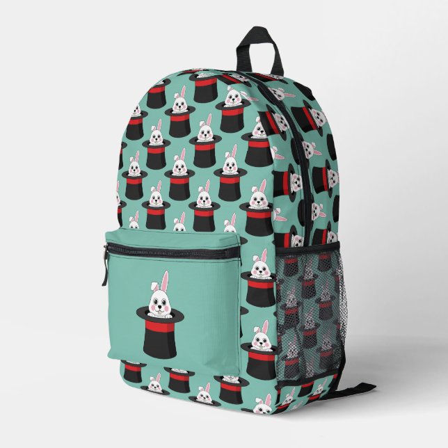 Niedlicher Bunny in Wizard Hat Pattern Bedruckter Rucksack (Rückseitige Ecke Rechts)