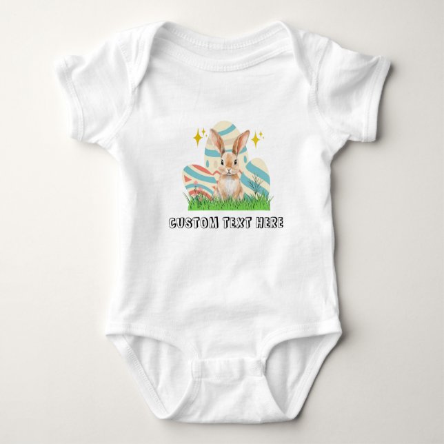Niedlicher Bunny mit benutzerdefiniertem Text Baby Strampler (Vorderseite)