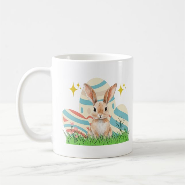 Niedlicher Bunny mit benutzerdefiniertem Text Kaffeetasse (Links)