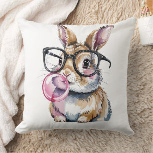 Niedlicher Bunny mit Brillen & Bubblegum Rabbit De Kissen