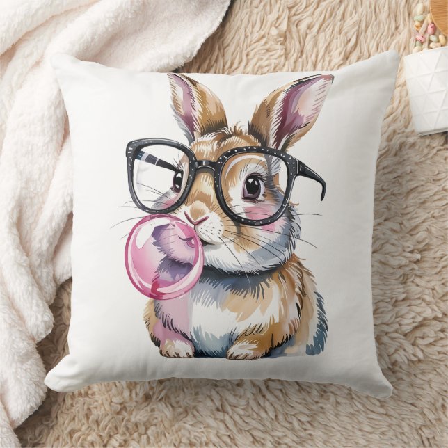 Niedlicher Bunny mit Brillen & Bubblegum Rabbit De Kissen (Decke)