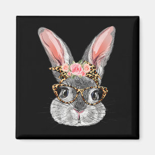 Niedlicher Bunny mit Byndana Gles Leopard Blume Ea Magnet