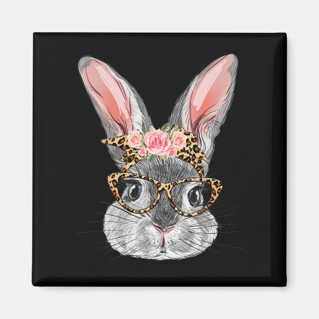 Niedlicher Bunny mit Byndana Gles Leopard Blume Ea Magnet (Vorne)