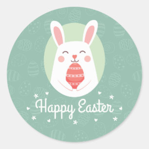 Niedlicher Bunny mit Osterhi   SIEGEL Runder Aufkleber