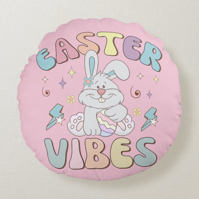 Niedlicher Bunny Oaster Vibes Pastell Spring Rundes Kissen (Vorderseite)