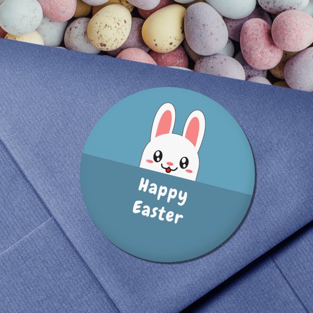 Niedlicher Bunny Osteraster Runder Aufkleber (Cute Bunny Easter Blue Sticker)