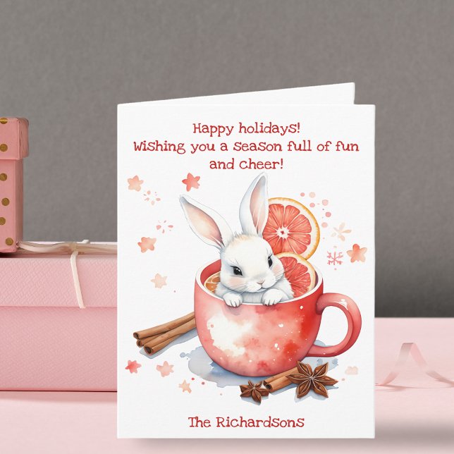 Niedlicher Bunny Peeking aus einem Roten Cup Weihn Karte (Von Creator hochgeladen)