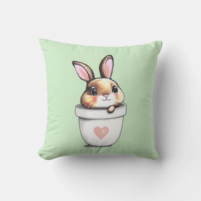 Niedlicher Bunny Pflanze Pot auf Light Lime Green Kissen (Vorderseite)