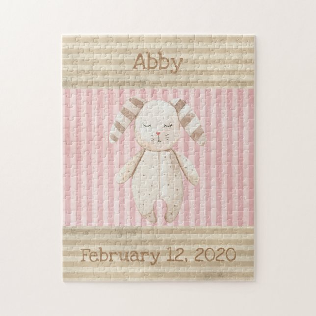 Niedlicher Bunny Pink Girl Keepake Geburtsstunde (Vertikal)